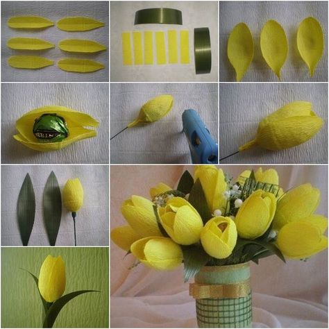 Chocolate Tulips, Tulip Craft, Chocolate Flowers Bouquet, Săpunuri Handmade, Gubahan Bunga, Diy Flores, Chocolate Flowers, Crepe Paper Flowers, Paper Flowers Craft