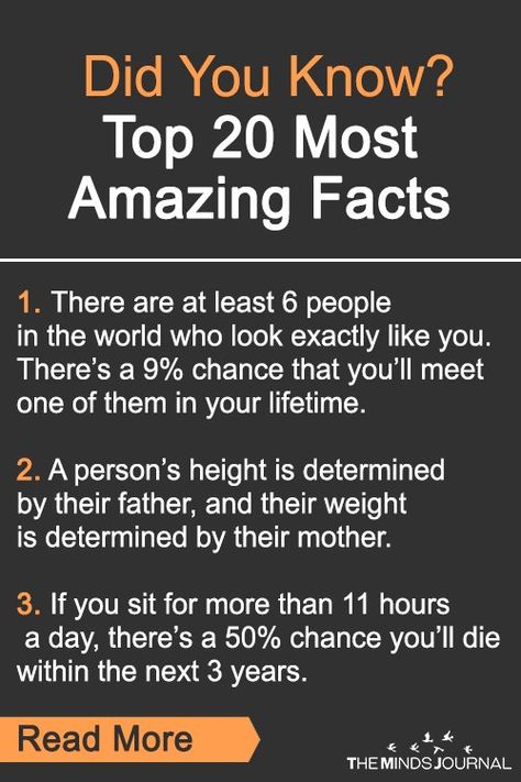 Did You Know? Top 20 Most Amazing Facts - https://themindsjournal.com/did-you-know-top-20-most-amazing-facts/ Cool Psychology Facts, Weird Psychology Facts, Psychology Fun Facts Relationships, Do You Know Facts, Fun Facts About Me Ideas, Weird Facts Random, Psychological Facts Interesting Feelings, Top 3 Facts, Random Facts Interesting