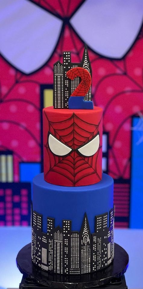 1. Two Tier Spiderman Cake for 2nd Birthday As someone who grew up seeing the 1st, 2nd and latest “No way home” not to... Tall Spiderman Cake, Spiderman Birthday Cake 1 Tier, Spiderman Cake Two Tier, Two Tier Spiderman Cake Ideas, 3 Tier Spiderman Cake, No 4 Birthday Cake, Spiderman Tier Cake, 2 Tier Spiderman Cake Birthday, Two Tier Spiderman Cake