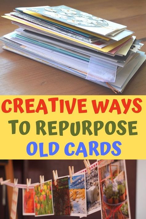 Upcycling, Ideas For Cards Received, Card Journaling Ideas, Post Card Art Ideas, Recycle Cards Crafts Projects, Index Card Craft Ideas, Save Cards Ideas, How To Display Cards At Home, How To Save Cards Ideas