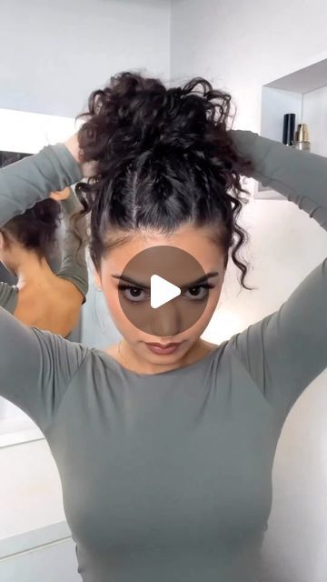 Hairstyles Bun With Braid, Curly Hair Braided Pigtails, Curly Hair Bun With Scarf, Curly Hair Bun Styles Indian, Simple Fancy Updos, Wedding Guest Hair Natural Curly, Messy Bun Tutorial Curly Long Hair, Braided Hairstyles In Bun, Curly Bun Braids