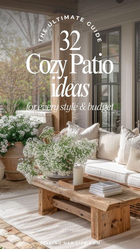 Struggling to make the most of your small patio? Our blog features 32 cozy ideas perfect for limited spaces and every budget. From modern sleek to rustic charm, find inspiration to create your ideal outdoor retreat. Explore affordable DIY projects, space-saving furniture tips, and stylish decor hacks to maximize your small garden area. Discover how to use vertical gardens, compact seating, and smart lighting to make your patio inviting and functional. Visit our blog to see all the creative solutions and start transforming your small patio today! Back Porch Decorating On A Budget, Patio Ideas For Small Spaces, Compact Seating, Cozy Patio Ideas, Small Covered Patio, Unique Landscaping, Small Patio Spaces, Small Patio Furniture, Small Patio Design