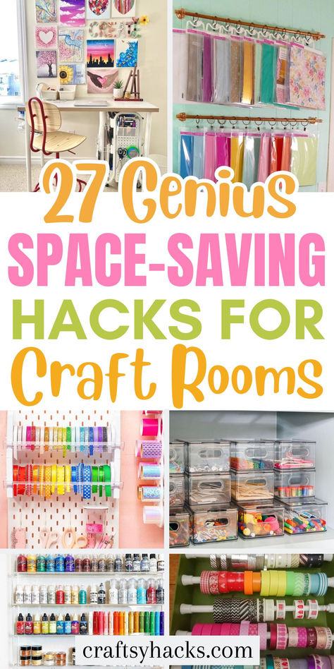 27 Space-Saving Hacks for Craft Rooms Organisation, Repurposed Craft Storage, Craft Closet Storage Organization, How To Organize Your Art Supplies, Fabric Storage Craft Room, Craft Shed Organization Ideas, Crafting Closet Organization, Wall Storage For Craft Supplies, Storage For Decorations