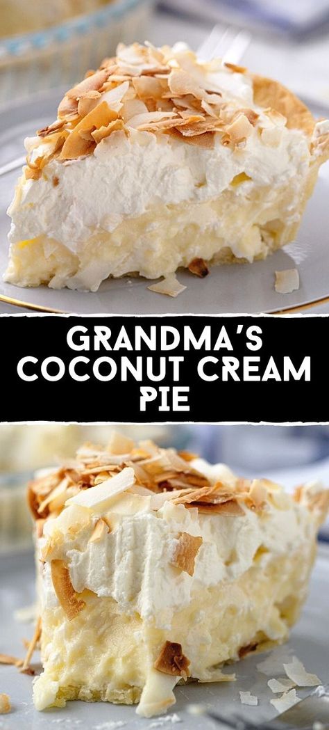 BEST GRANDMA’S COCONUT CREAM PIE Pie For Dinner, No Bake Pie Filling Recipes, Cornstarch Pudding Recipe, Trendy Deserts, Old School Cake Recipes, Coconut Cream Pie Easy, Coconut Pie Recipe, Sunday Dessert, Bake Off Recipes