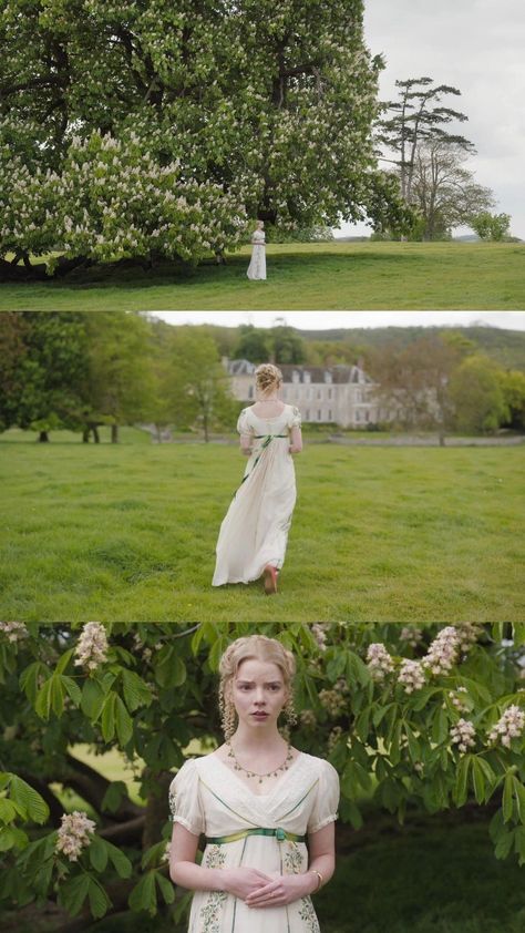 Romance Period Aesthetic, Emma Cinematography, Emma Costumes 2020, Harriet Core, Pride And Prejudice Dresses, Emma Jane Austen Movie, Romanticising Spring, Emma Movie 2020, Regency Cottagecore