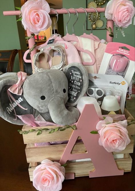 Baby Shower Girl Baskets, Girl Baby Shower Basket Ideas, Baby Gift Basket Girl, Baby Shower Crate Gift Basket For Girl, Baby Girl Crate Gift Ideas, Baby Girl Shower Gifts Basket, Baby Shower Baskets Gift Ideas, Baby Girl Baby Shower Gift Ideas