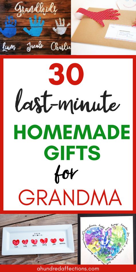 Are you scrambling to come up with a meaningful and adorable gift for Grandma from the kids? Here's help! You can choose from 30 homemade gifts the kids can easily and quickly make - guaranteed to put a smile on Grandma's face! Click here to get started! #homemadegifts #diygifts #giftsforgrandma #fromkids #easy #fast #christmas Homemade Gift Ideas For Grandma, Homemade Christmas Gift Ideas For Grandparents, Christmas Crafts For Grandma, Grandparents Diy Gifts, Homemade Gifts For Grandmas, Homemade Gift From Kids, Diy Gift For Nana, Easy Gifts For Grandparents, Mothers Day Gifts From Kids For Grandma