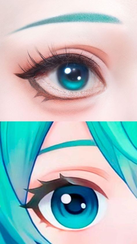 Big Anime Eyes Makeup, Simple Anime Makeup Looks, How To Cosplay Makeup, Cosplay Makeup Eyes, Madoka Makeup, Zhongli Makeup, Kawaii Eye Makeup, Anime Makeup Cosplay, Cosplay Makeup Looks