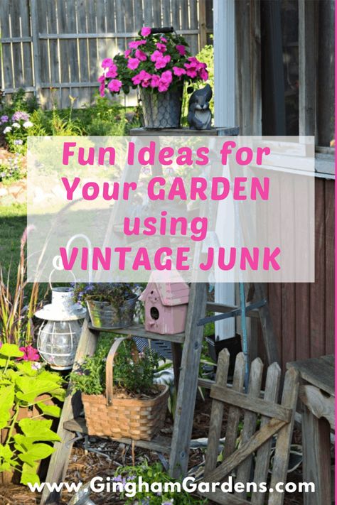 Repurposed Furniture For Garden, Upcycling Ideas For Garden, Garden Ladder Decor, Crafty Garden Ideas, Suitcase Garden Ideas, Ladder Garden Decor, Repurpose Garden Ideas, Bicycle Garden Ideas, Repurposed Junk Art Garden Ideas