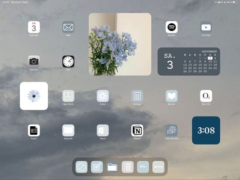 iPad Homescreen IOS 15 ☁️ blue soft background #zicxa-photos #zicxa #images #background #wallpaper #freepik #shutterstock #VN Aesthetic Apple Home Screen, Ipad 10 Homescreen Ideas, Ipad Homescreen Aesthetic Blue, Aethstetic Ipad Layout, Ipad Homescreen Ideas Blue Beige, Ipad Wallpaper Aesthetic Ios 16, Minimalistic Ipad Homescreen, Ipad Background Inspiration, Wallpaper Ipad Asthetic