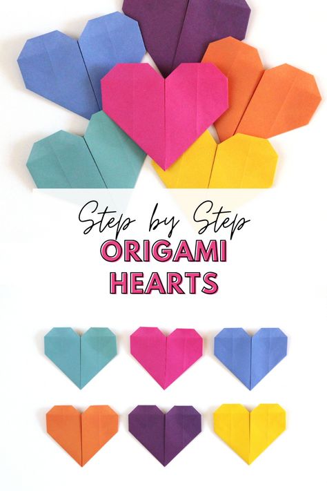 Origami Hearts Tutorial, Simple Paper Folding, Heart Shaped Origami, Heart Shape Origami, Valentines Day Paper Crafts For Kids, Simple Origami Heart, Kindergarten Origami Activities, Small Origami Hearts, Index Card Origami