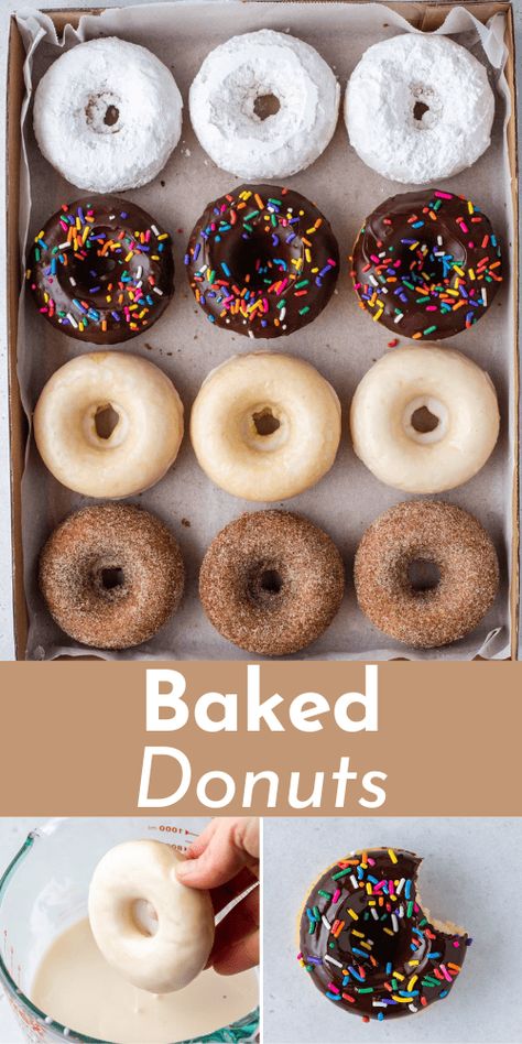 Without a doubt, this baked donut recipe is our absolute favorite! Easily whip up these homemade donuts with a variety of glaze choices. This recipe has been tested and proven, and it even includes an outstanding gluten-free donut option. Cake Donuts Baked, Homemade Baked Donuts, Baked Donut Recipe, Baked Donuts Easy, Baked Doughnut Recipes, Doughnut Recipe Easy, Cake Donuts Recipe, Baked Donut, Easy Donut Recipe