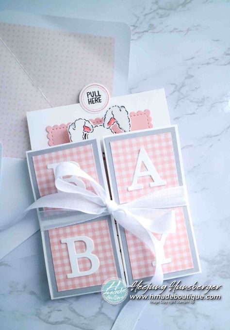 Triple Pop-up Cube Baby Card – H MADE BOUTIQUE Hand Made Baby Cards, Stampin Up Baby Cards Girl, Homemade Baby Cards, Baby Cards Stampin Up Ideas, New Baby Cards Handmade, Baby Cards Handmade Girl, New Baby Girl Cards, Corner Swing, Baby Card Ideas