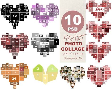 Heart Photo Collage Printable, Gift for Valentine's Day, Digital collage, Anniversary gift, Personalized Photo Collage, Family Heart Collage Heart Picture Collage Layout 4x6, Heart Collage Template Layout, Heart With Photos On Wall, Heart Of Photos, Heart Photo Collage Template 4x6, Pictures On The Wall Ideas, Heart Picture Collage Layout, Heart Collage Of Pictures, Heart Out Of Pictures