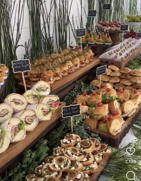 Sandwich Wedding Food, Wedding Meat Buffet, Wedding Reception Sandwich Buffet, Wedding Food Finger Foods, Engagement Party Food Set Up, Cold Food Buffet Ideas, Wedding Cold Buffet, Cold Platter Ideas, Finger Food Engagement Party