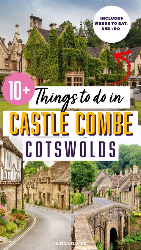 Discover the best things to do in Castle Combe Cotswolds, often hailed as one of the prettiest village in the Cotswolds. This enchanting village is perfect for a day trip from London, step back in time with its picturesque honey-colored cottages. Visit the Castle Combe Church, take a scenic walk through the By Brook Valley, and charming streets lined with traditional English tea rooms and pubs. Castle Combe is a must-visit destination in the Cotswolds. best things to do in Castle Combe England Burford Cotswolds, Day Trip From London, Bourton On The Water, Scotland Travel Guide, England Travel Guide, Cotswold Villages, Cotswolds England, Dublin Travel, Castle Combe