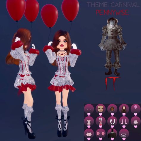 Annabelle Dti Outfit, Dress To Impress Outfits Roblox Game Theme Detective, Roblox Dti Carnival, Dti Outfits Character, Dti Outfits Roblox Avatar, Dress To Impress Pennywise, Carnival Outfit Inspo Dti, Dti Outfit Inspo Halloween, Coraline Dti Outfit