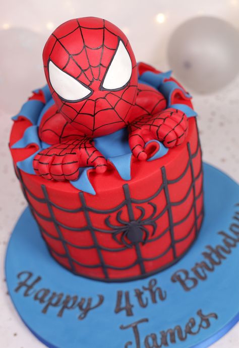 Cake Decorating Spiderman, Spiderman Birthday Cake 1 Tier, Square Spiderman Cake Ideas, Modern Spiderman Cake, Spiderman Tier Cake, Spiderman Cheesecake, Spiderman Cake 4th Birthday, Spider Man 3rd Birthday Cake, Spiderman Cake 3rd Birthday