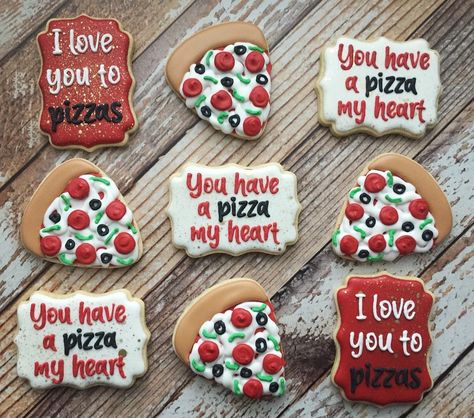 Valentines Pizza Ideas, Valentine Pizza Cookie, Pizza Birthday Cupcakes, Pizza My Heart Cookies, Pizza Birthday Party Decorations, Pizza Valentine Cookies, Valentine’s Day Pizza Party, Valentine’s Day Cookies For Kids, Valentines Party Themes For Kids