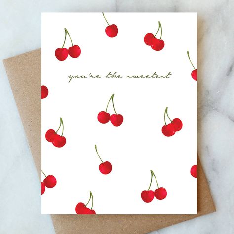 Sweet Cherries Greeting Card | Valentine Love Friendship Abigail Jayne Design Watercolor Art For Beginners Valentines, Watercolor Vday Cards, Random Card Ideas, Cherry Cards Handmade, Valentines Card Painting, Valentine’s Cards Diy, Cute Homemade Valentines Day Cards, Valentines Card Watercolor, Valentine’s Cards