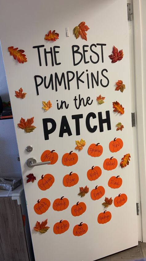 Fall Door Decor Preschool, Fall Board Decorations, Dipping Into Fall Classroom Door, Classroom October Decor, Fall Decorations For Preschool Classroom, Class Fall Decorations, Door Decoration For Kindergarten Classroom Ideas, Welcome Back Door Ideas, Halloween Decorations Indoor Classroom