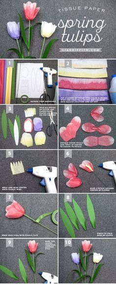 Tulips Spring, Fleurs Diy, Paper Plants, Astuces Diy, Paper Flower Crafts, Paper Flower Template, Diy Papier, Crepe Paper Flowers, Paper Flowers Craft