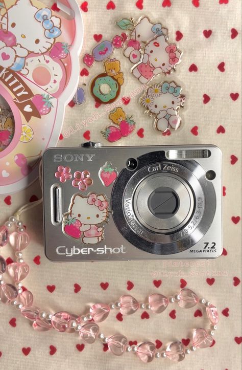 Stickers On Digital Camera, Digital Camera Aesthetic Stickers, Hello Kitty Digital Camera, Camera With Stickers Aesthetic, Stickers On Camera, Digital Cameras Aesthetic, Camera Decorations Sticker, Digital Camera With Stickers, Digicam Decoration