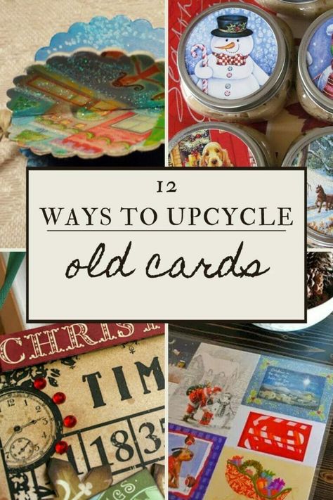 Natal, Upcycling, How To Use Old Greeting Cards, Upcycle Gift Cards, Craft Ideas Using Old Christmas Cards, Christmas Card Upcycle, Used Christmas Cards Crafts Ideas, Reuse Christmas Cards Ideas, Used Christmas Card Crafts