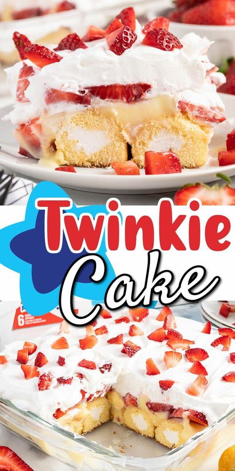 Cool Desserts For Summer, Cake Recipes No Bake, Twinkie Cake Recipes, Twinkie Desserts, Recipes No Bake, Twinkie Cake, Hostess Twinkies, Cake Strawberry, Bake Cake