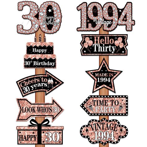 PRICES MAY VARY. Paper 【You Will Receive】: 10pcs different styles of 30th birthday sign decorations with 40 bonding points, rose gold color, suitable for women's 30th birthday theme party decorations (Note: Package does not include wooden stand.) 【Excellent Design】: The photo booth props are designed in romantic rose gold color. Funny text "Look Who's 30", "Hello Thirty", "Happy 30th Birthday" with different pattern designs to attract the attention of party guests. 【Suitable for】: This 30th birt 30 Birthday Party Women, Happy 30th Birthday For Her, 30 Th Birthday Party Ideas For Women, 30th Birthday Party Themes For Women, 30th Birthday Ideas For Women Themes, 40th Birthday Images, Birthday Themes For Women, Hello 30 Birthday, Happy Birthday 30