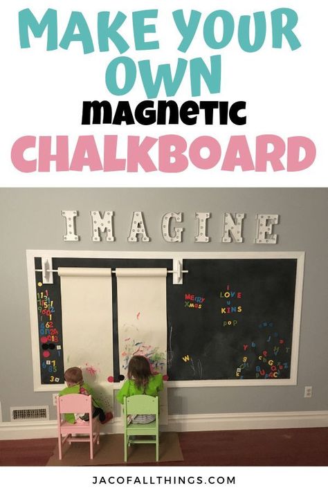 Chalkboard Wall Diy, Chalkboard Wall Playroom, Diy Magnetic Chalkboard, Chalkboard Wall Kids, Diy Chalkboard Wall, Magnetic Chalkboard Wall, Playroom Diy, Children Playroom, Kids Chalkboard