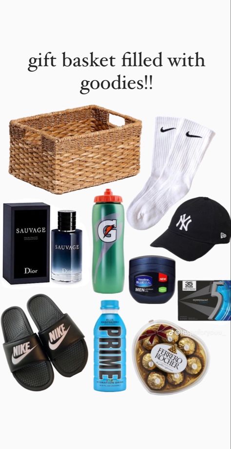 Cute Baskets To Make Your Boyfriend, Monthaversary Gifts For Him Diy, Gym Care Package For Him, Sports Basket For Boyfriend, Birthday Gifts For Boyfriend 20th, Christmas Bucket Gift Ideas, Gift Baskets For Boyfriend Birthday, Boyfriend Gifts Basket Ideas, Soccer Bf Gift Ideas