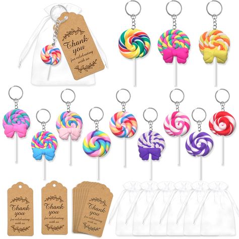 PRICES MAY VARY. 【Package Contents】36pcs lollipops party favor supplies,12 x lollipops keychains, 12 x white organza bags, 12 x thank you tags.The specific dimensions are shown in the drawing. 【Material】The colorful lollipops are made of high quality resin,which are durable and sturdy.Bags are made of the organza material,thank you tags are made of eco-friendly paper.They will ensure your happy party experience. 【Nice gift】You can send these lollipops party favors to your kids,friends, family me Sweet Party Favors, Candyland Birthday Party, Lollipop Birthday, Organza Material, Keychains Charms, Lollipop Party, Unique Party Favors, Candyland Birthday, Sweet Party