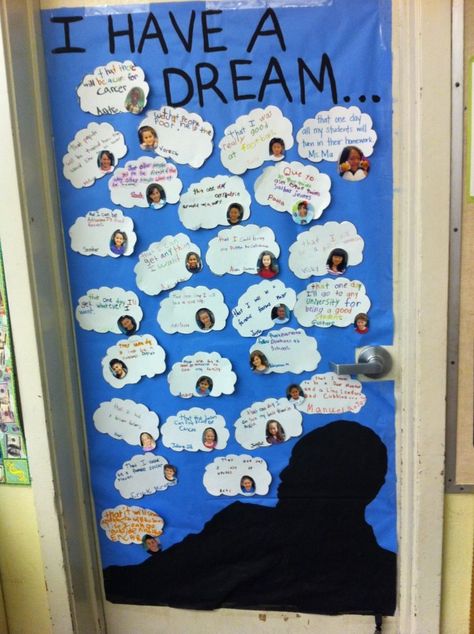 Celebrating Dr. Martin Luther King Jr. We all have a dream. Martin Luther King Jr Crafts, Martin Luther King Activities, Mlk Activities, History Crafts, Martin Luther King Jr Activities, History Classroom Decorations, Mlk Jr Day, King Craft, School Door Decorations