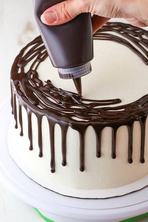 How to Make a Chocolate Drip Cake - Life Love and Sugar Chocolate Decorations For Cake, Chocolate Drip Recipe, Drip Cake Designs, Cake Assembly, Red Wine Chocolate Cake, Drip Cake Recipes, Nutella Chocolate Cake, Frosted Cake, Chocolate Cake Designs