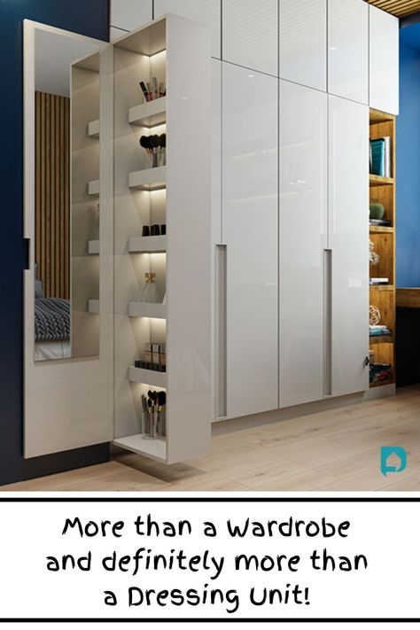 Wardrobe Designs With A Dressing Table and Mirror Latest Dressing Table Designs, Wardrobe Internal Design, Wardrobe Dressing, Sliding Door Wardrobe Designs, Dressing Unit, Bedroom Wardrobe Design, Almirah Designs, Bedroom Cupboard, Table Dressing