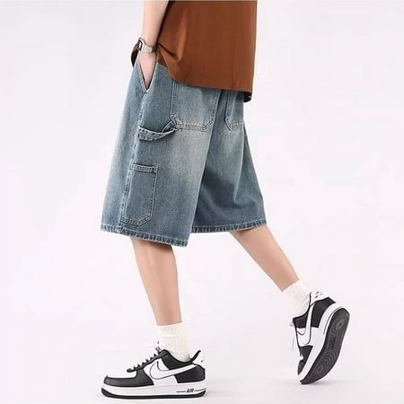 en Mens Denim Shorts Jorts Pants Baggy High Blue Streetwear Hip Hop Korean Fashion Kpop Y2k Summer Clothes Vintage Unisex, Men's, Size:Medium Size: M.  Gender: male.  Age Group: adult. Denim Jorts, Kpop Y2k, Blue Streetwear, Y2k Denim, Pants Baggy, Korean Fashion Kpop, Mens Denim Shorts, Fashion Kpop, Clothes Vintage