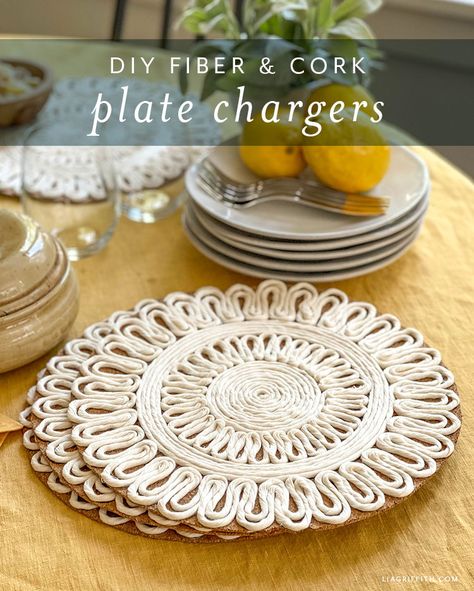 Video Tutorial: DIY Charger Plates - Lia Griffith Diy Underplate Ideas, Diy Wedding Chargers, Diy Chargers Plates Ideas Wedding, Diy Plate Chargers Ideas, Diy Boho Placemats, Boho Charger Plates, Diy Jute Placemats, Plate Chargers Ideas, Diy Chargers Plates Ideas