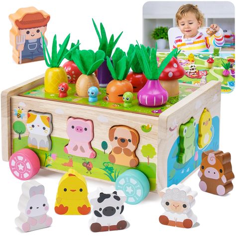 PRICES MAY VARY. 【Wooden Farm Car】Super fun 1 2 3 year old girls boys toy includes 1 wooden base, 8 carrot vegetables and 10 animal blocks. 1 cute boy block, 1 game map. Attractive and sturdy Montessori toy gift with rounded and smooth edges for 1-3 year old toddlers. Wooden toy base dimensions: 8.15x6.3x4.33 inches. 【Early Educational Toys】This montessori toy offers abundant opportunities for your kids to develop cognitive skills and unleash their creativity. They can engage with activities lik Cars Preschool, Christmas Presents For Girls, Wooden Educational Toys, Wooden Toys For Toddlers, Baby Boy Toys, Toddler Christmas Gifts, Educational Toys For Toddlers, Christmas Gifts For Boys, Farm Toys