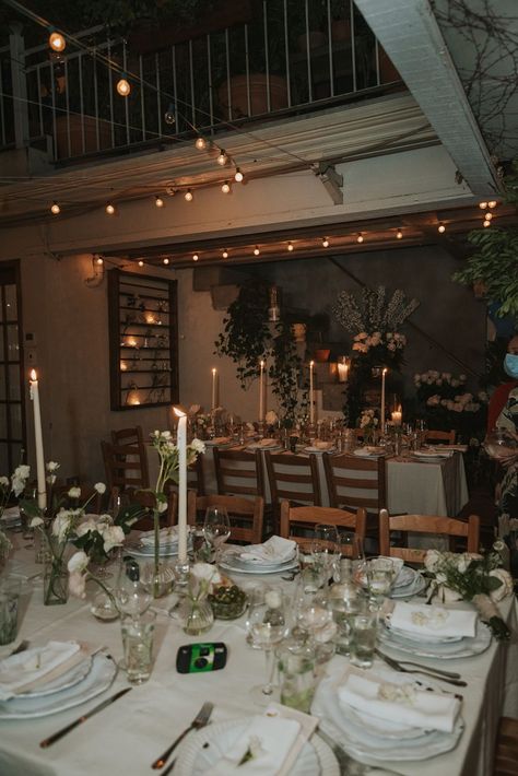 Cafe Wedding Reception, Garden Courtyard Wedding, Classic Intimate Wedding, Small Dinner Wedding Ideas, Small Restaurant Wedding Reception, Palma Nyc Wedding, Intimate Nyc Wedding, Intimate Restaurant Wedding, Small Indoor Wedding Ideas