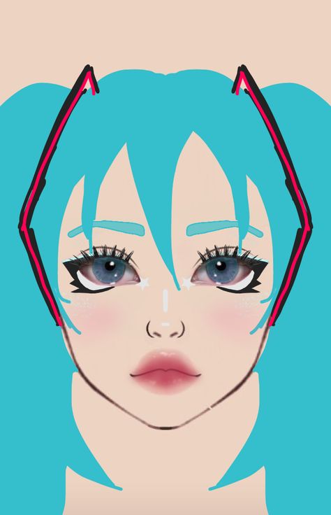 Miku Eyes Tutorial, Miku Makeup Tutorials, Hatsune Miku Cosplay Makeup, Makeup Ideas Cosplay, Miku Cosplay Makeup, Hatsune Miku Makeup, Cosplay Makeup Looks, Miku Makeup, Makeup For Cosplay