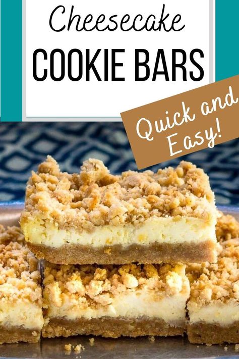 Cheesecake Cookie Bars, Easy Dessert Bars, Cheesecake Cookie, Cookie Crumble, Fast Desserts, Boozy Desserts, Dessert Bar Recipe, Cheesecake Cookies, Bake Cheesecake