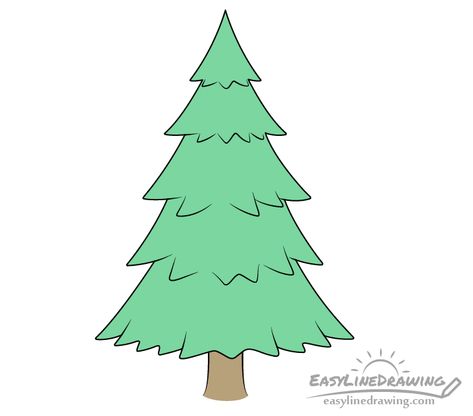 How to Draw a Pine Tree Step by Step - EasyLineDrawing Easy Pine Tree Drawing, Pine Tree Drawing Simple, Drawing Pine Trees, Draw A Pine Tree, Christmas Tree Drawing Easy, Tree Trunk Drawing, Tree Line Drawing, Tree Drawing Simple, Pine Tree Drawing