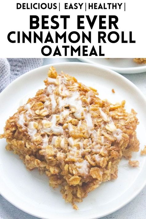 Cinnamon Roll Baked Oatmeal, Cinnamon Roll Oatmeal, Baked Oatmeal Recipes Healthy, Oatmeal Bake, Easy Icing, Healthy Oatmeal Recipes, Cinnamon Roll Bake, Breakfast Oatmeal Recipes, Baked Oatmeal Recipes