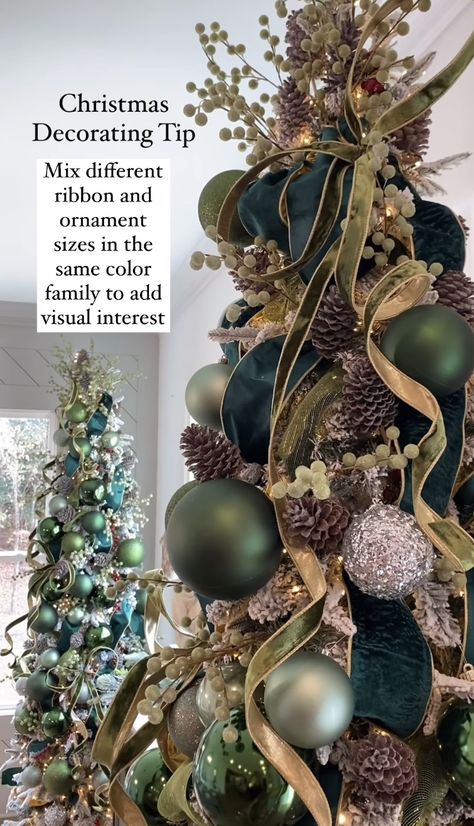 Christmas Tree Decoration Theme Ideas, Green Gold Brown Christmas Tree, Velvet On Christmas Tree, Dried Hydrangeas Christmas Decor Ideas, Emerald Green And Black Christmas Tree, Christmas Tree With Dried Oranges, Rose Gold And Green Christmas Tree, All Green Christmas Tree, Blue And White Christmas Tree Decor