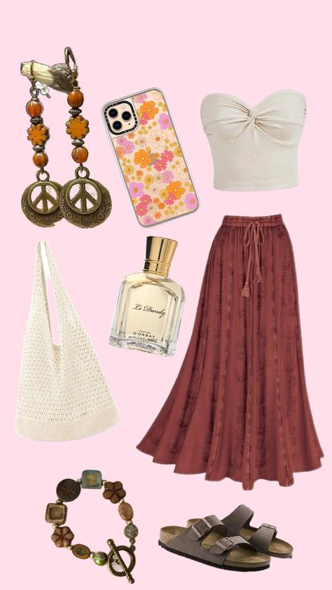 Hippie outfits Hippies, Hippy Outfits Summer, Country Hippie Outfits, Woodstock Aesthetic Outfit, Girly Hippie Outfits, Office Hippie Outfit, Earthy Fairy Outfits, Hippie Country Outfits, Hippie Vibes Outfit