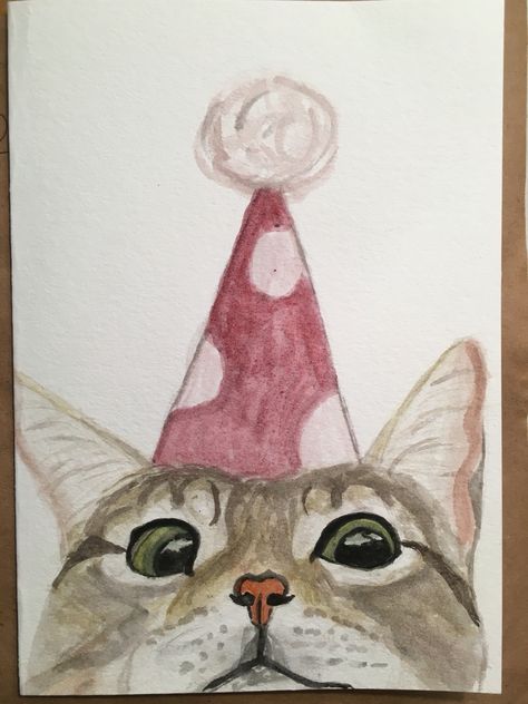 Birthday Card Drawing Aesthetic, Watercolor Paintings For Birthday Cards, Cute Birthday Painting Ideas, Sister Birthday Card Watercolor, Drawings For A Birthday Card, Bday Card Drawing, Drawing Ideas For Birthday Gift, Cat Birthday Card Watercolor, Drawing Ideas For Bff Birthday