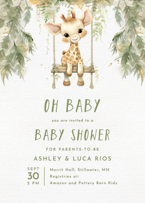 Giraffe Baby Shower Theme, Safari Baby Shower Boy, Giraffe Baby Shower Invitations, Baby Shower Greetings, Invitaciones Baby Shower, Free Printable Baby Shower Invitations, Baby Birthday Invitations, Animal Baby Shower Theme, Boy Baby Shower Ideas