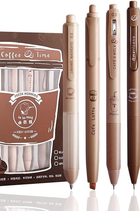 Fall Aesthetics Coffee Pens Pen Design Ideas, Best Writing Pen, Aesthetic Supplies, Pens For School, Supplies Aesthetic, Pen Stationary, Cool Stationary, Fall Aesthetics, Cute Writing