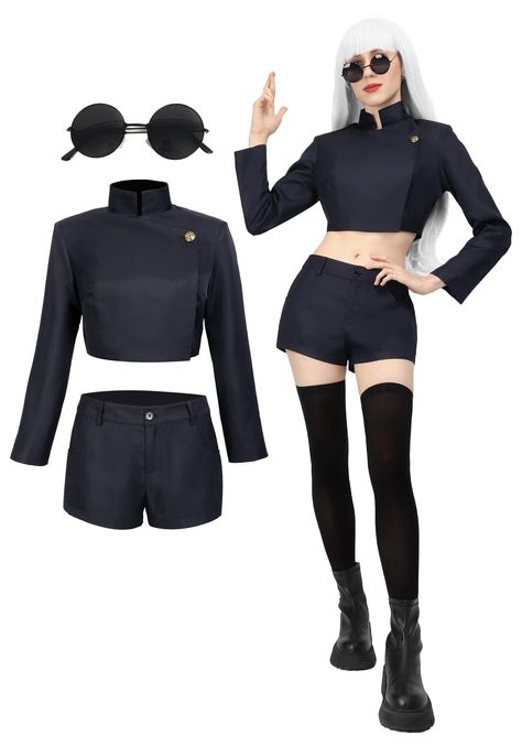 PRICES MAY VARY. Package Including: Jacket + shorts + tights + glasses Material: Uniform cloth,not easily wrinkled and comfortable to wear Costume design: Features a high waist jacket, shorts, uniforms inspired by character costumes Female Version Occasion：Suitable for Satoru cosplay, Christmas, costume parties, and everyday wear, etc. Tips: It is not recommended to machine wash. Soak it in cold or warm water for a while, then wash it off, if you have any questions, please let us know  Package I Easy Casual Cosplay, Womens Anime Cosplay, Gojo Costume Girl, Jjba Halloween Costumes, Girly Costumes For Women, Black Woman Cosplay Anime, Anime Cosplay Costume, Gojo Halloween Costume, Halloween Costumes Horror Women